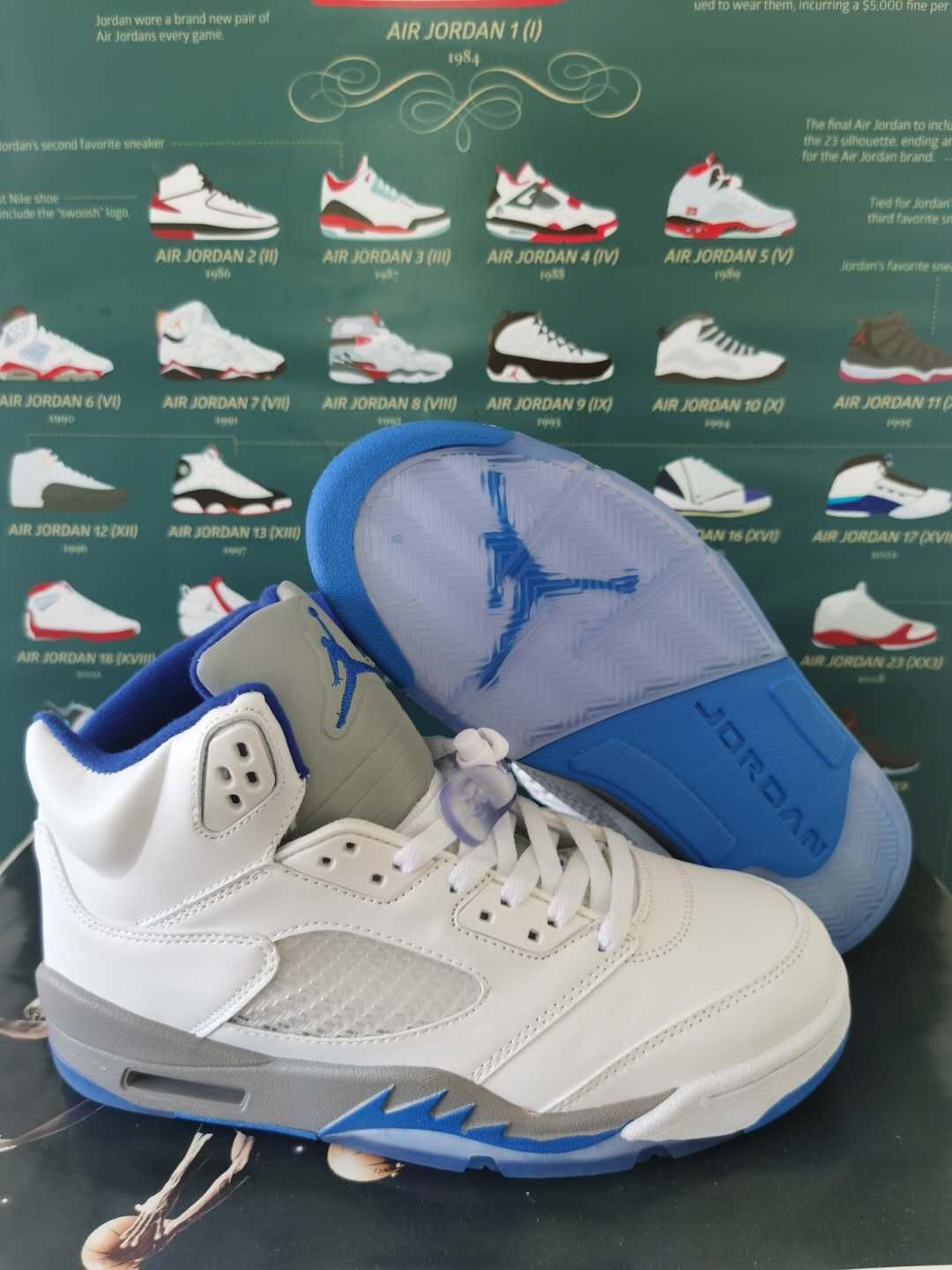 2020 Air Jordan 5 Retro White Grey Blue Shoes